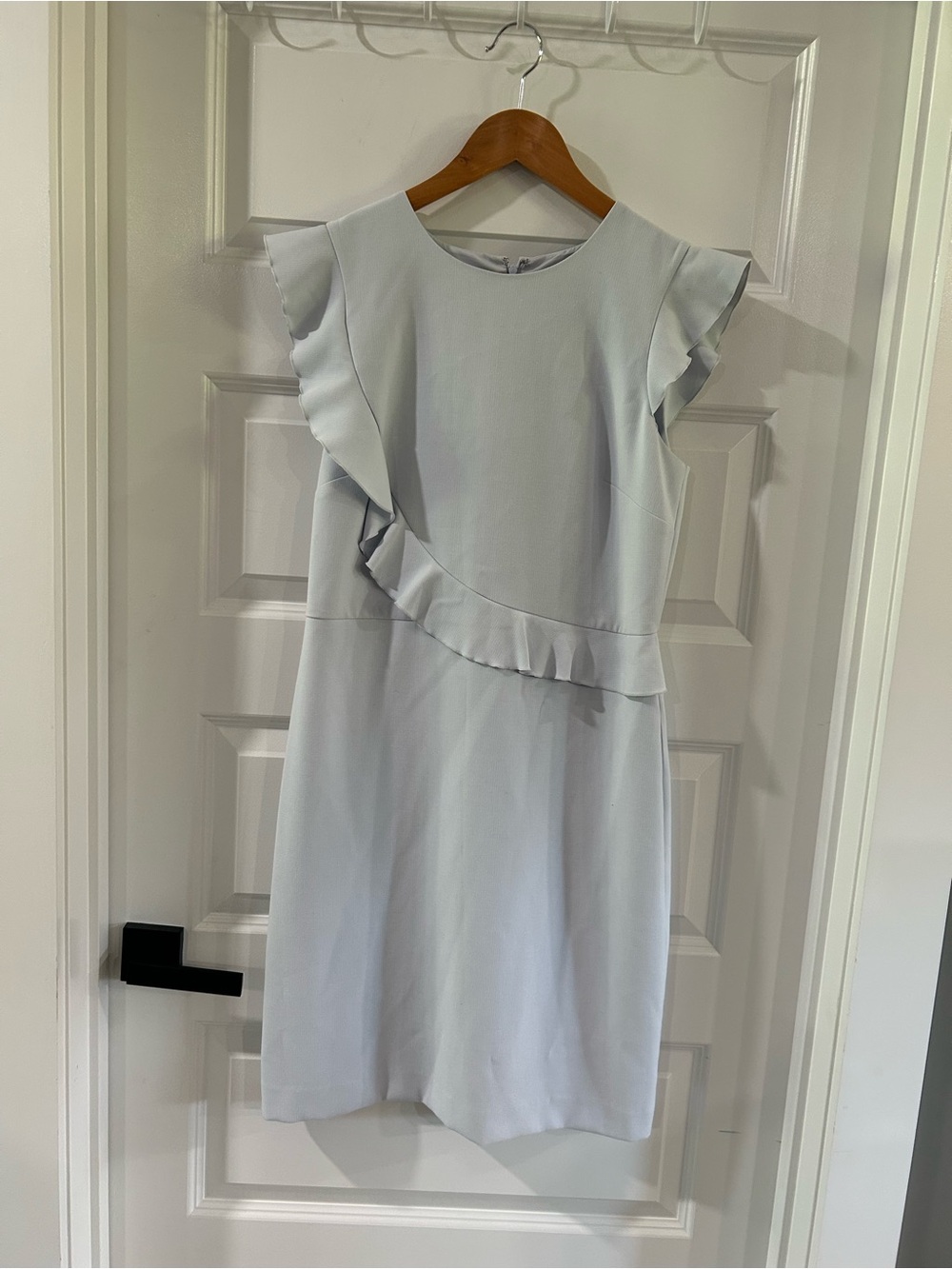 Ann Taylor Light Blue Ruffled Cap-Sleeve Shift Dress